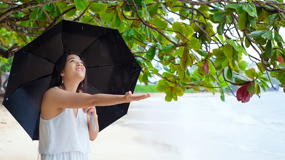Girl on a beach with umbrella
